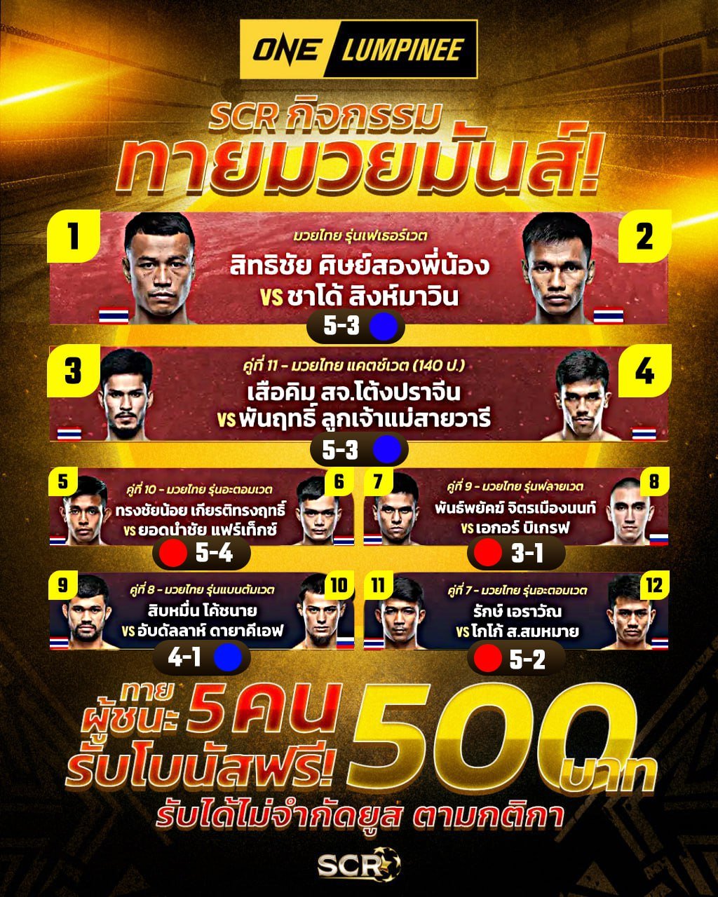 กิจกรรมมวย One Lumpinee ประจำวันที่ 20/12/2024